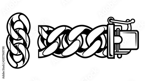Detailed Illustration of a Gold Chain Bracelet Clasp.