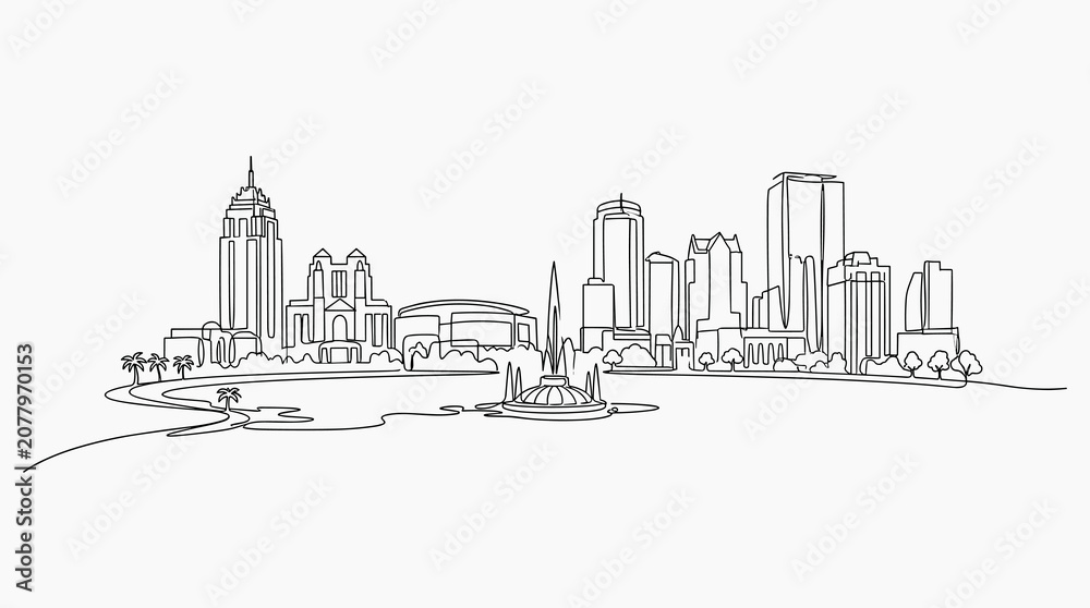 Fototapeta premium Orlando Florida city skyline minimalist line drawing architecture downtown panorama