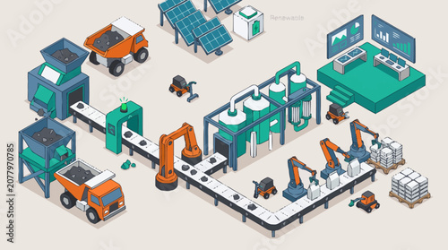 Foto Industrial robots working on assembly line.