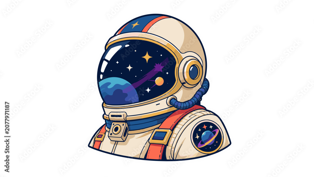 Obraz premium Astronaut helmet patch style vector illustration with cosmic visor