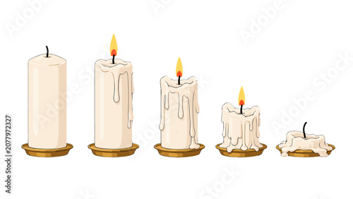 Canvastavla Burning candle stages with melting wax vector illustration