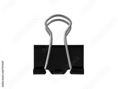 Binder clip organizing documents office supplies. Isolated
