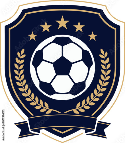 Soccer Emblem with Laurel Wreath and Stars during Championship Celebration Vector Illustration