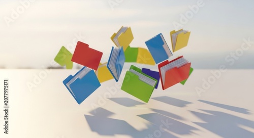 Colorful Folders Floating in a Bright Clean Environment.