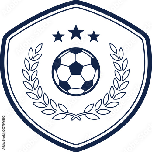 Soccer emblem with laurel wreath and stars on white background vector illustration representing sport achievement and victory