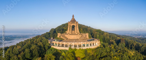 Aerial morning view of Emperor William Monument in Porta Westfalica