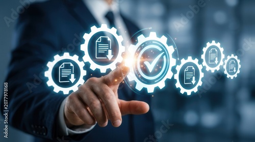 Naklejka Automated electronic document approval workflow reducing manual paperwork and errors.