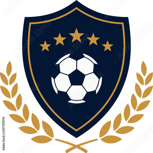Soccer emblem with stars and laurel wreath on navy blue background vector illustration