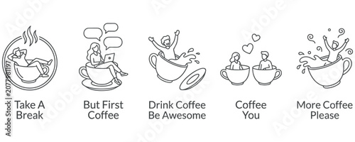 Obraz na plátne Relaxing coffee break concepts with characters inside giant tea cups