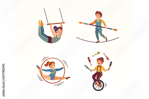 Circus Performer Set with Trapeze Acrobat and Unicycle Juggler
