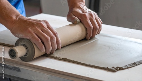 Close up of hands using electric can opener on tin.