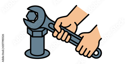 Fotografie Hands Using Wrench Vector Illustration