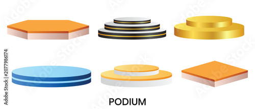 Realistic podium vector. Podium or pedestal for product, Winners or goods advertising. Modern pedestal and platform, stand stage, cylinder, round empty stages. Vector illustration.