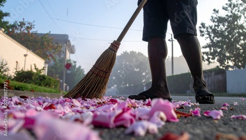 Person walking on wooden path through blooming flowers in garden.