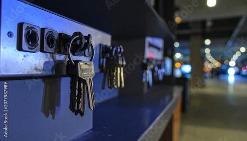 Close-up view of a modern indoor bicycle storage rack.