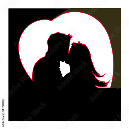 Silhouette Couple Embracing Under Heart-Shaped Light in Dark Setting