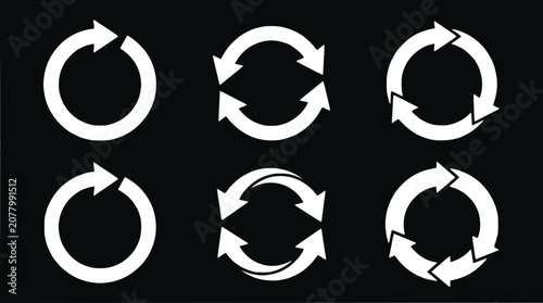 Circular Arrows Icons Set, Refresh, Recycle, Repeat, Reload Symbols