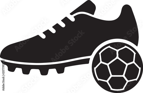 Football Boot and Soccer Ball Icon, Soccer Cleat Sports Vector Symbol.