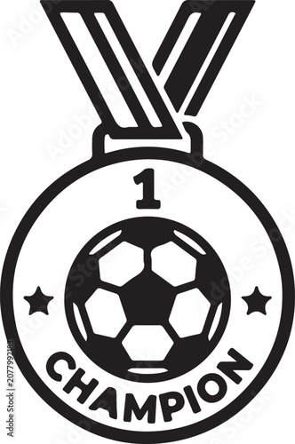 Champion Soccer Medal Icon, Football Winner Award Solid Black Vector.