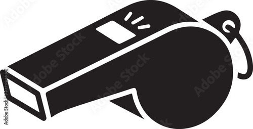 Referee Whistle Icon, Solid Black Sports Officiating Symbol.