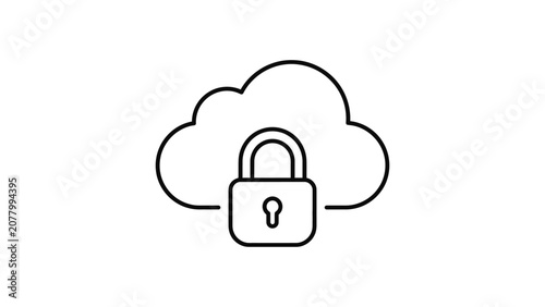 Minimalist cloud computing security icon with padlock.