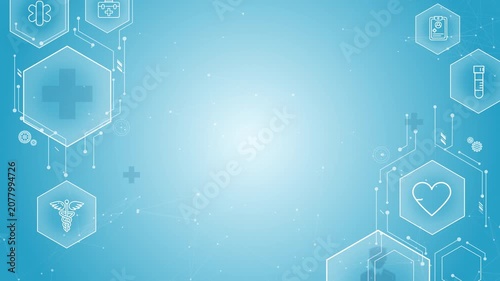 Healthcare technology background with medical icons and network