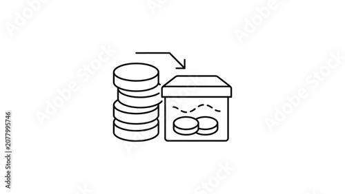 Minimalist outline icon showing coins being deposited into a savings box.