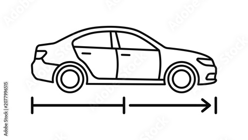 Simple line art icon of a car with measurement dimension arrows.