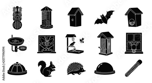 Konstfotografi Backyard wildlife and garden feature icon set.