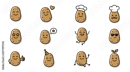 Billede på lærred A collection of emotive potato characters expressing various emotions and action