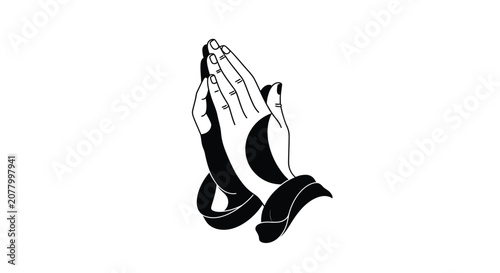 Slika na platnu Praying hands in silhouette a black and white graphic depiction