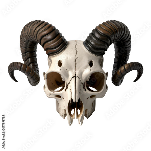 Ram skull with large curved horns