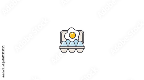 Foto Fried Egg and Raw Eggs in Carton - Flat Icon