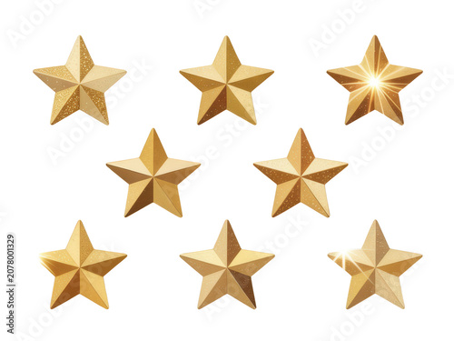Set of shiny golden star icons for rating and design