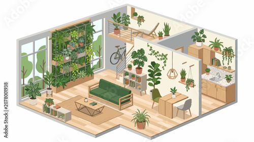 Foto Green plants in a room interior.
