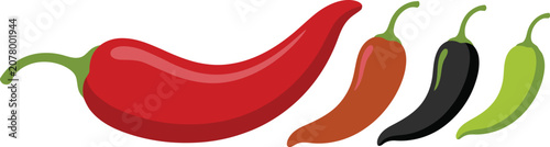 Isolated red hot chili peppers and fresh chili peppers vector illustration, spicy vegetable ingredient concept with cayenne, paprika, green chili, ripe fruit, healthy food spice composition
