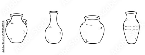 Clay vase set. Hand drawn minimalist doodle set on white background