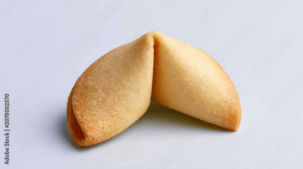 Obraz premium Single golden dessert cookie with a hidden message, often associated with good fortune and predictions on a clean studio background