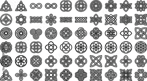 Foto Celtic knot vector elements set with sacred geometry icons mystic trinity infini