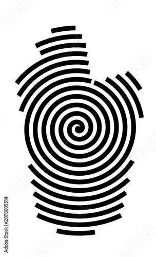 Symbol Map of the City Derby (United Kingdom) showing the city with a black spiral line