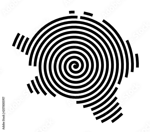 Symbol Map of the City Falkirk North (United Kingdom) showing the city with a black spiral line