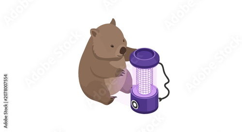 Cute cartoon wombat holding a purple lantern.