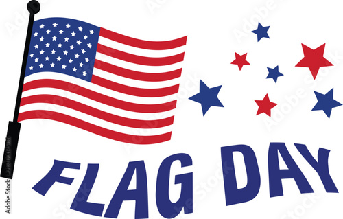 USA Flag Day Waving Flag Illustration,Flag Day Celebration with American Flags and Stars