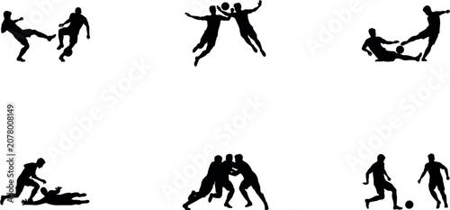 Tableau sur toile Soccer Players Duel Black Silhouette Vector Set Featuring Football Athletes Tack