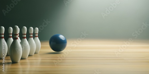 A powerful bowling ball hitting pins with force in an exciting sports environment showcasing energy and action