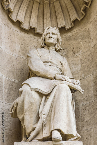 Statue of composer Franz Liszt at the Hungarian State Opera House in Budapest, Hungary.