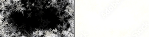 Frost pattern ice crystals on dark background for winter design projects isolated element with transparent alpha channel.
