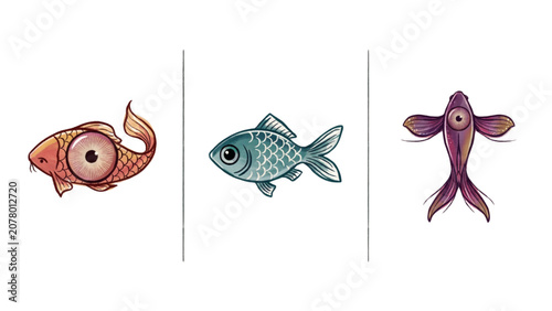 Photography Colorful cartoon sea creatures swimming together in a line Vector