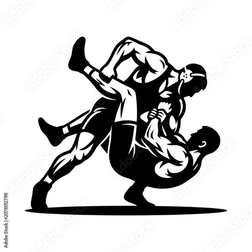 wrestlers performing suplex move line drawing illustration vector clipart black and white
