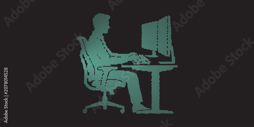 Photos Developer Working Computer Halftone Silhouette